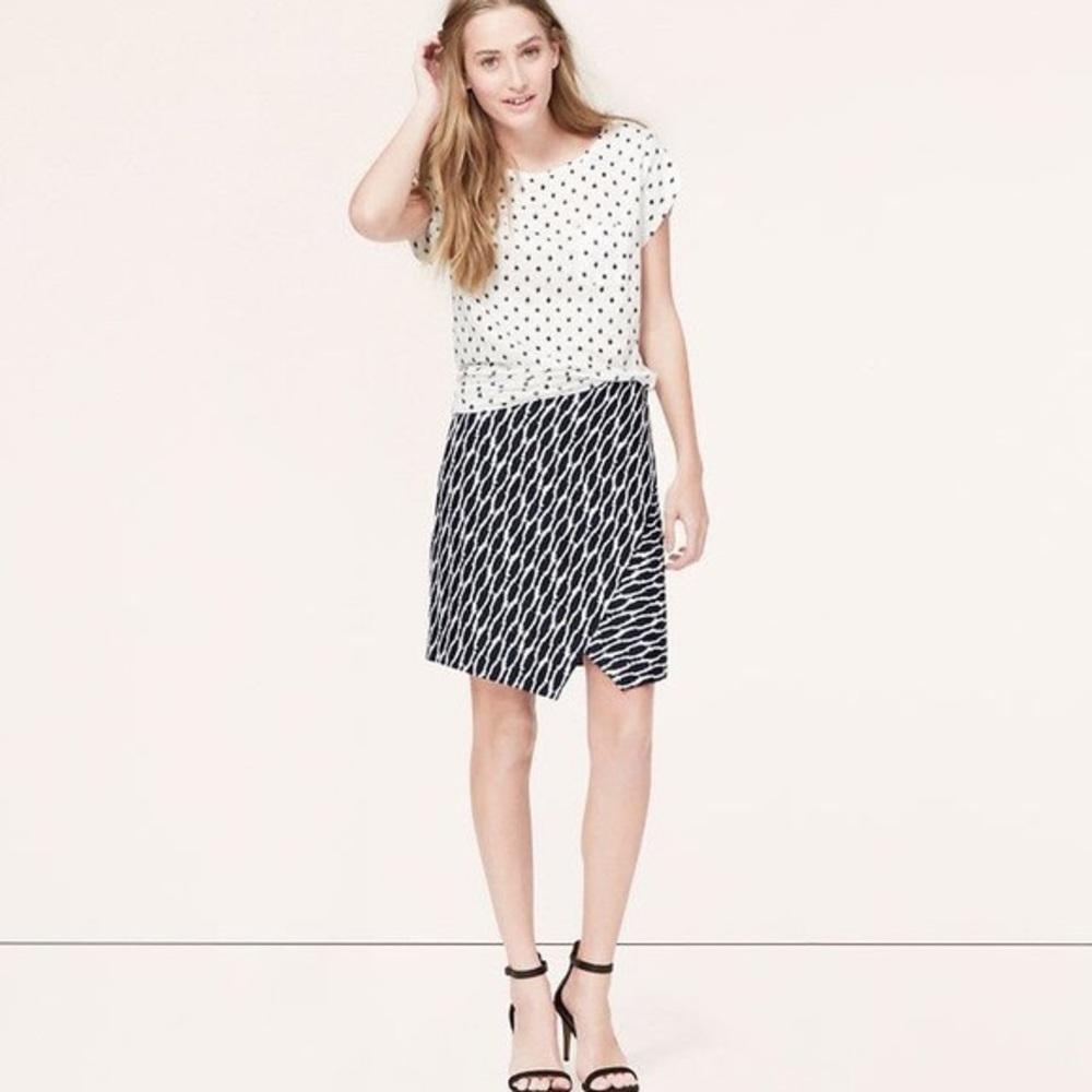 LOFT Navy & White Ikat Print Wrap Skirt